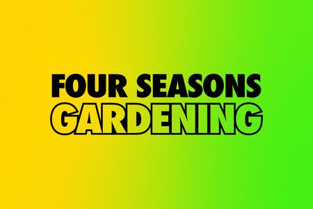 Tie dye yellow and green background with Four Seasons Gardening text.