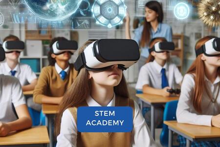 class room of students wearing virtual goggles