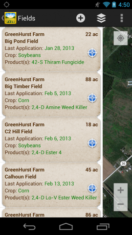 Screenshot of Pesticide and Field Records App