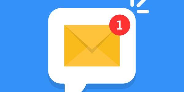 new email icon in speech bubble on blue background
