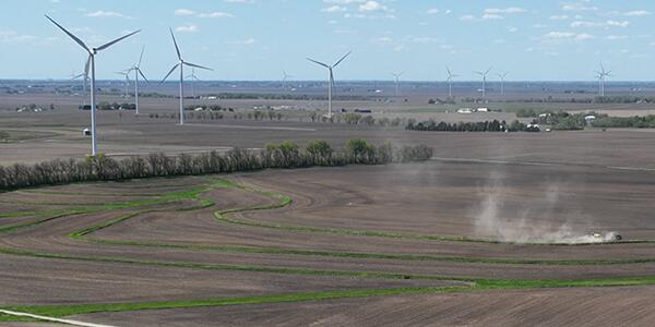 wind turbines and terraces aerial view