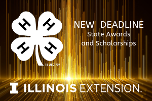 State Awards New Deadline - 4-H Clover, U of I Extension Logo Brown and Gold Background