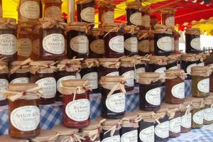 jars of jams and jellies on a shelf