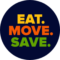 Eat. Move. Save. text logo