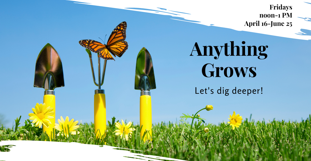 gardening tools growing out of the ground