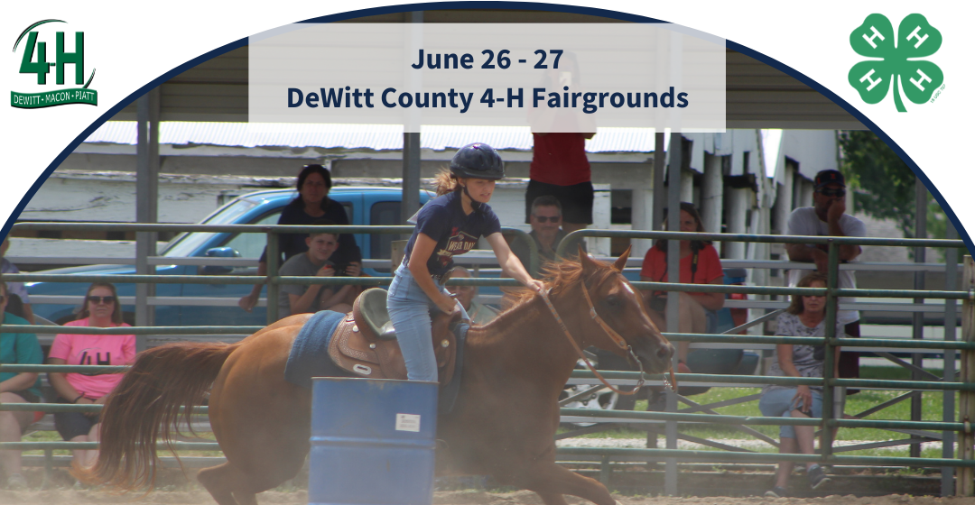 4-H member riding horse around barrels
