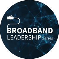 broadband leadership series text over digital blue background with ethernet cord graphic