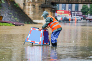man in flooded street