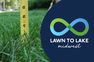 photo of measuring tape in grass with lawn to lake logo