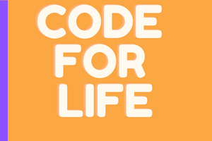 orange background with the words code for life in white