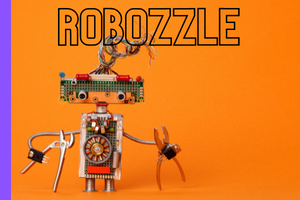 robot with wrenches in hands. word robozzle above it.