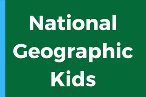 the words national geographic kids in white on a green background