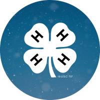 white 4-H clover on blue snowy background