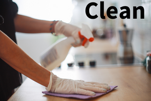Cleaning with towel and squirt bottle 