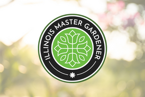 Master gardener logo on a blurred background