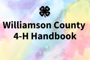 Watercolor background with Williamson County 4-H handbook text and 4-H emblem