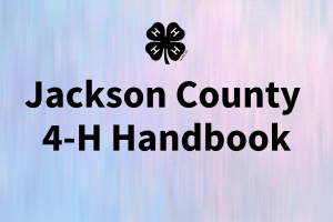 Watercolor background with Jackson County 4-H handbook text and 4-H emblem