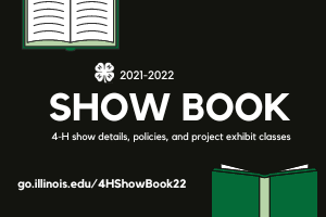 black background with drawing of open books at the top right and bottom left. Text says: 2021-2022 Show Book