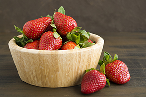 Fresh strawberries in a bowl. 