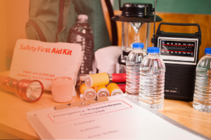 emergency preparedness kit on a table