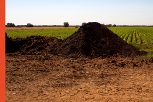 manure piles next to a field