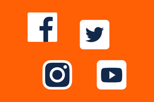 Social media icons on an orange background