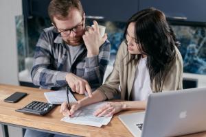 Man and woman going over finances