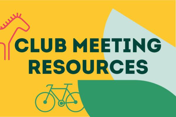 Club meeting resources with background images of bicylcle, leaves, and outline of a horse