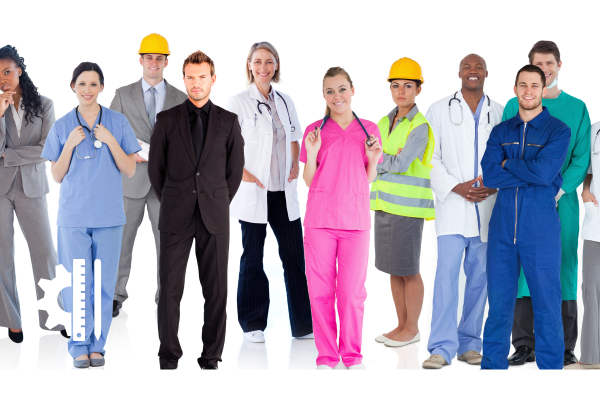 group of people in work uniforms