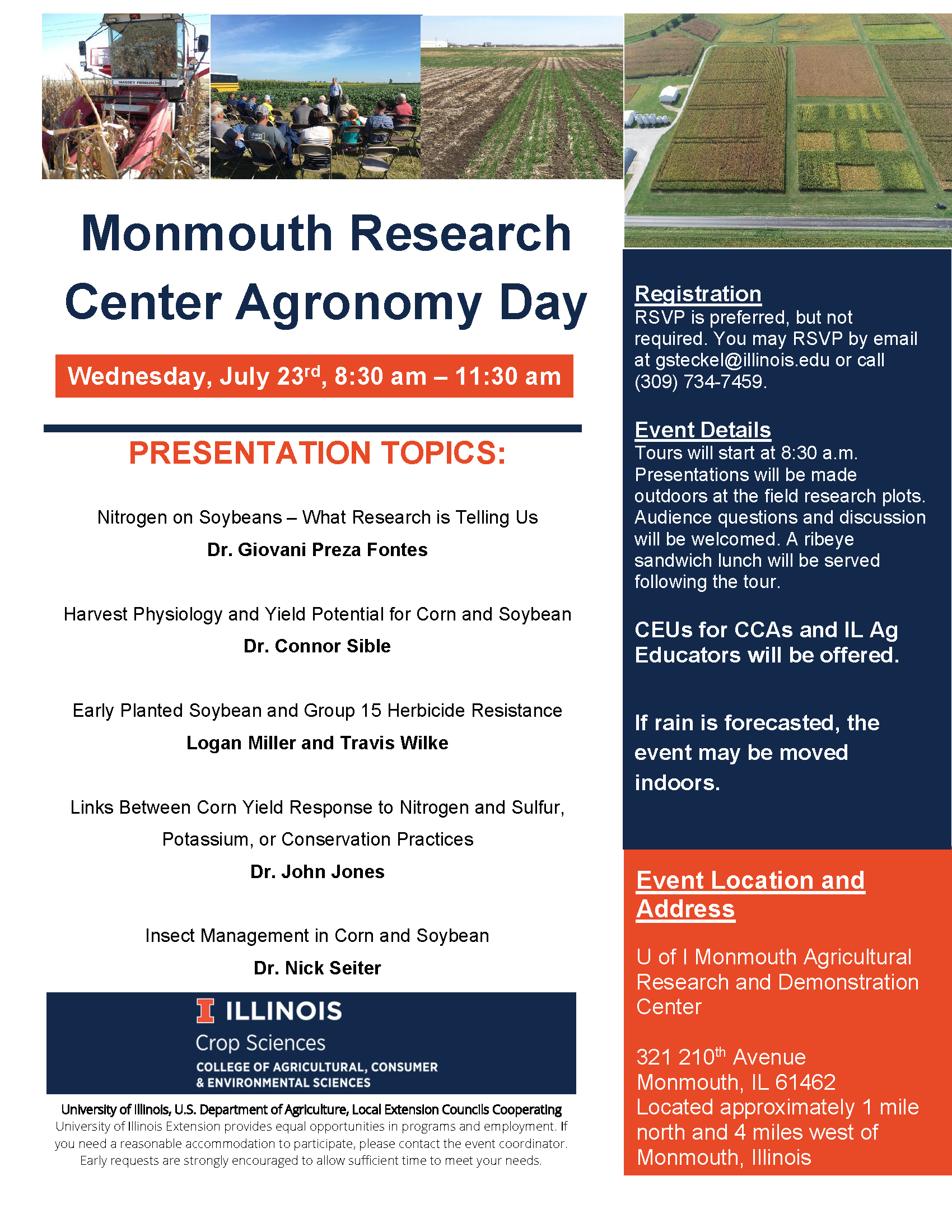 A flier for the 2025 Monmouth Field Day listing speakers and additional information.