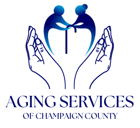 Aging Services logo of two blue hands holding an older man and woman