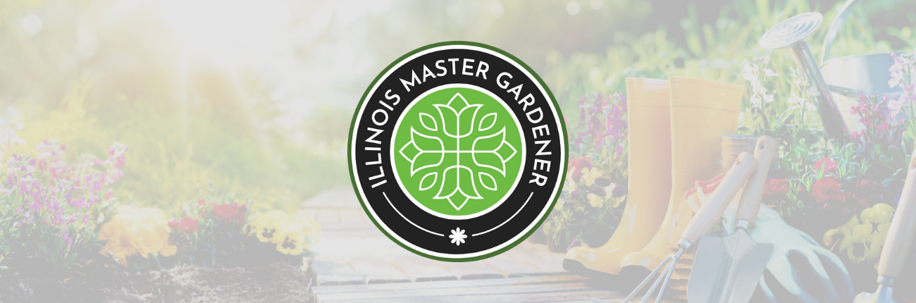 Master gardener logo in front of a garden scene