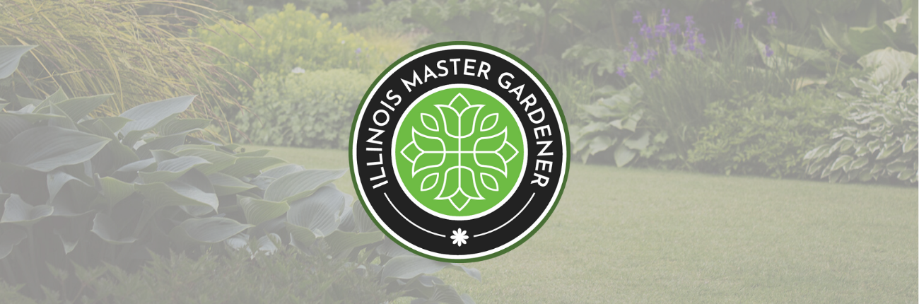 Master gardener logo in front of a garden scene