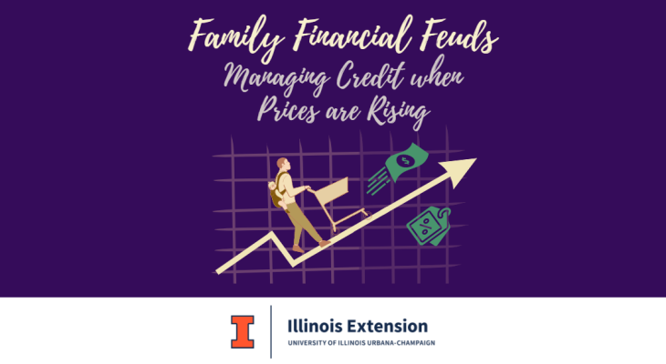 Purple background with "Family Financial Feuds" and "Managing Credit when Prices are Rising"