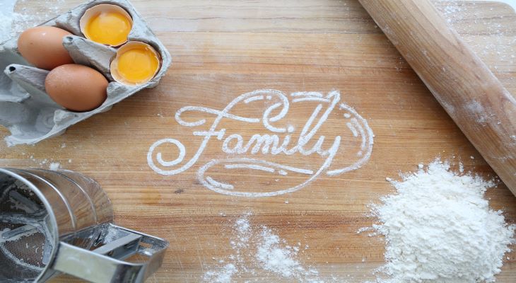 the word family written out in baking flour