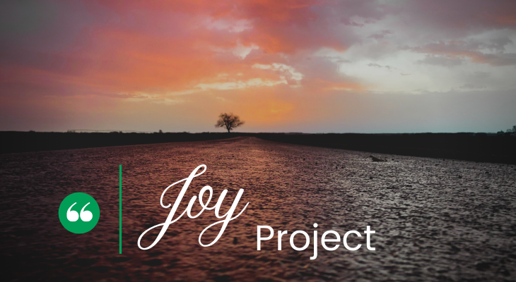 Joy Project text on sunset with tree on horizon