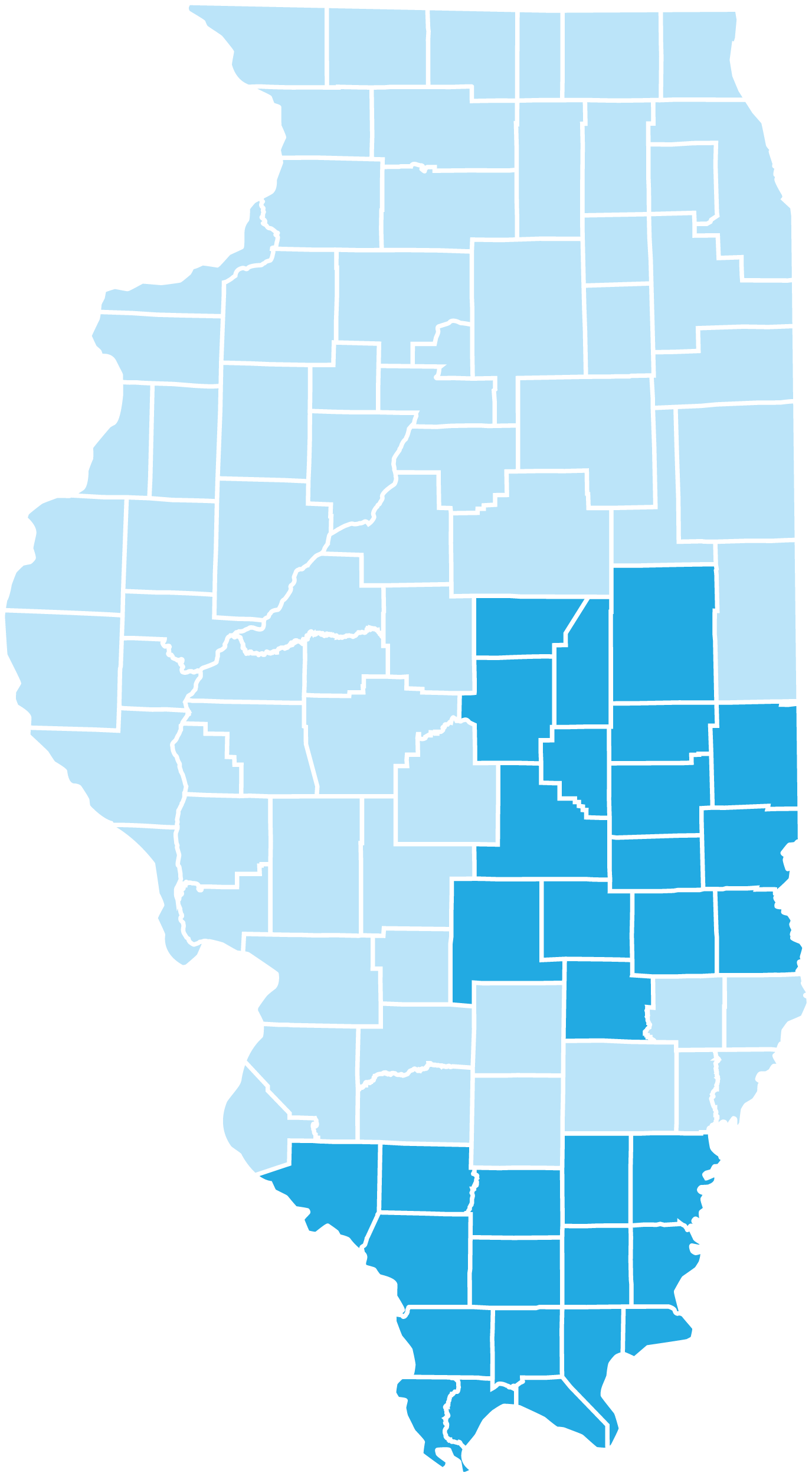 Map of Illinois with deer donation counties highlighted