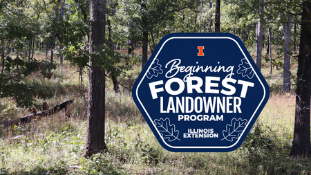 A forest with a beginning forest landowner program patch superimposed