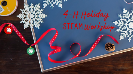 snowflakes and ribbon on a board advertising a holiday workshop