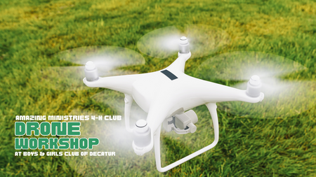 Drone Workshop, drone flying over woods and fielded areas 