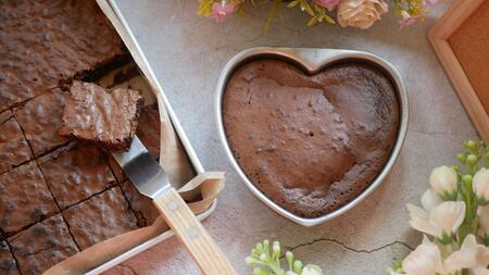 Brownies in a pan and heart shaped pan