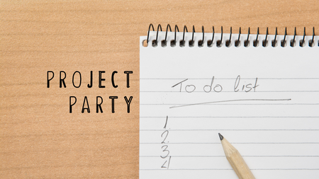 A notebook with a blank "To Do" list and Project Party in black text