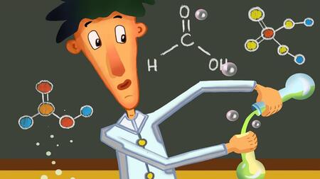 colorful illustration of a science teacher with a beaker and bubbles
