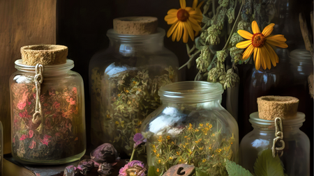 Jars filled with herbs