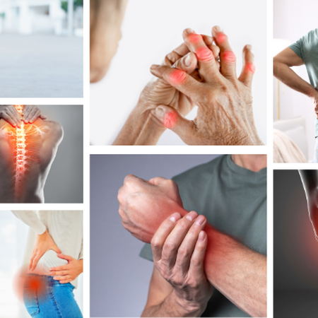 Image of people with arthritis. Person with arthritis in knee, fingers, lower back, upper back and shoulders, ankle, hip, wrist and knee