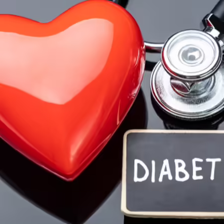 image of heart and stethoscope with the word diabetes