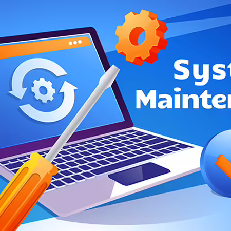 illustration of computer and screwdriver with text reading system maintenance