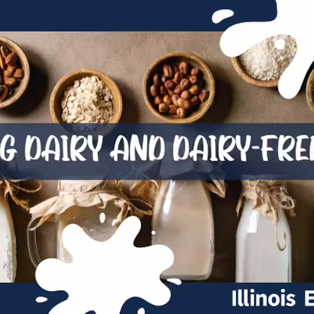 a line up of dairy free milk options and milk splatter over top