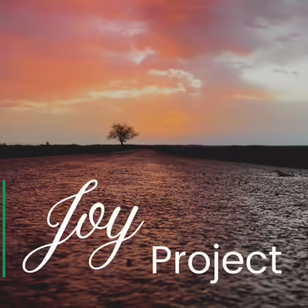 Joy Project text on sunset with tree on horizon