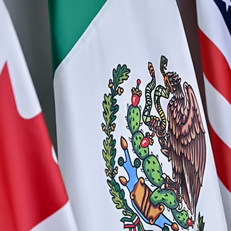 The flags of Canada, Mexico, and the United States.